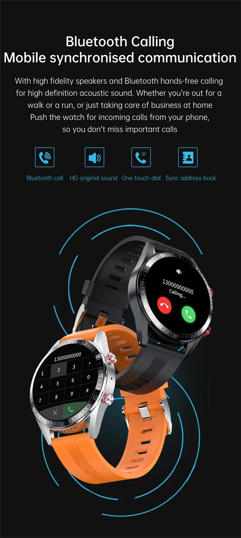 AMOLED Smartwatch for Men with Bluetooth Calls, Fitness Tracking, and Music Playback