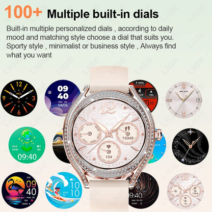 Fashion Smart Watch for Women | 1.28" AMOLED Fitness Tracker with HD Calling & Diamond Case