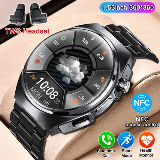 2-in-1 Smartwatch with TWS Earbuds, Heart Rate & Blood Oxygen Monitor, Bluetooth Call, NFC