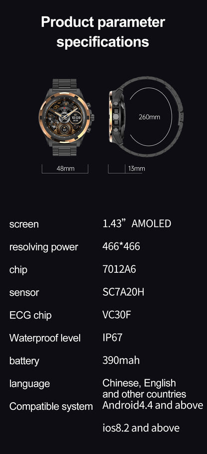 2024 Men's Smartwatch: 1.43" AMOLED, Bluetooth Calling, IP67 Waterproof, NFC, Fitness Tracker