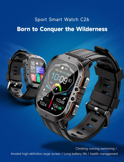 C26 Smart Watch: 100+ Sports Modes, Bluetooth Call, AMOLED 1.96", 1ATM Waterproof