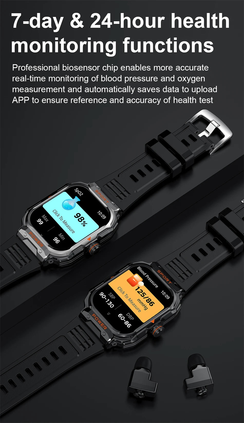 2-in-1 Smart Watch with TWS Earbuds | Heart Rate, Blood Pressure, Fitness Tracker