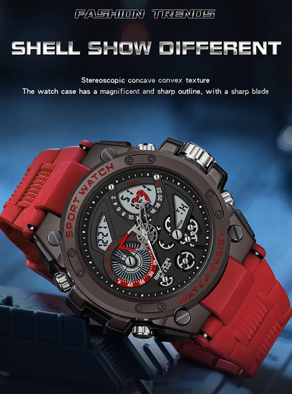 Trendy Men's Analog Digital Dial Watch | Waterproof & Shock Resistant | Cool Alarm Countdown | Soft TPU Strap.