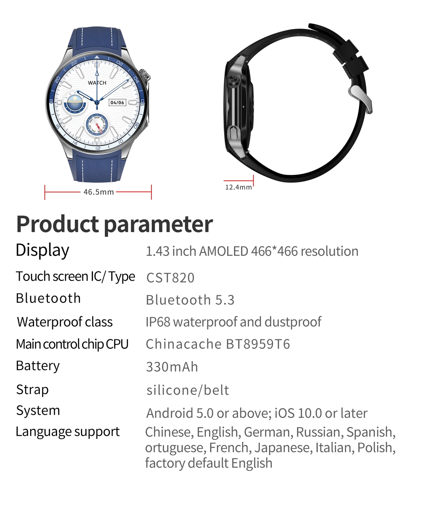 New IP68 Waterproof Smartwatch for Men - AMOLED GPS, Bluetooth Call, NFC, Health Monitor