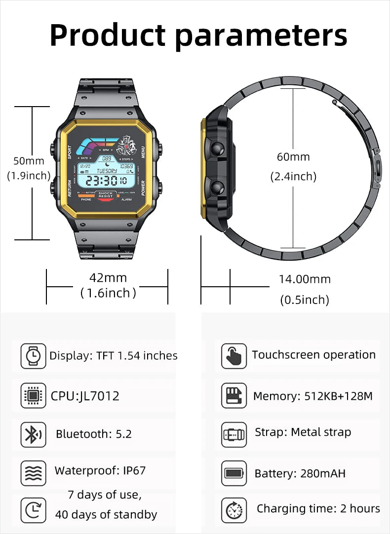 High-End Men’s Luxury Smartwatch | 1.54" Square Display, Fitness & Business Tracker