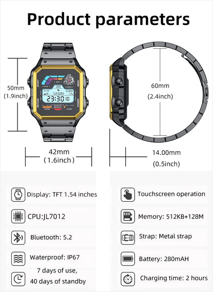 High-End Men’s Luxury Smartwatch | 1.54" Square Display, Fitness & Business Tracker