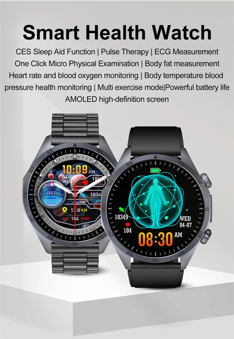 Pulse Physiotherapy CES Sleep Aid Smartwatch Men, ECG, HD Screen, Health Monitor, Bluetooth Call