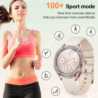 Fashion Smart Watch for Women | 1.28" AMOLED Fitness Tracker with HD Calling & Diamond Case