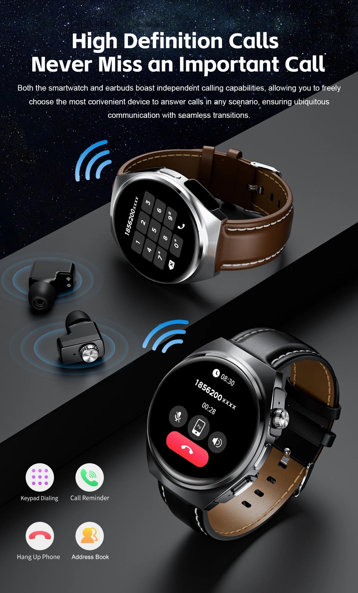 2-in-1 Smartwatch with TWS Earbuds, Heart Rate & Blood Oxygen Monitor, Bluetooth Call, NFC