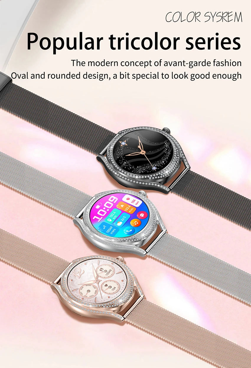 Fashion Smart Watch for Women | 1.28" AMOLED Fitness Tracker with HD Calling & Diamond Case