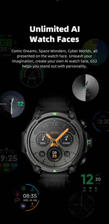 GS3 Smartwatch 1.43" AMOLED Display, 5ATM Waterproof, 21-Day Battery Life