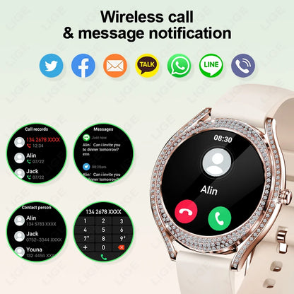 Fashion Smart Watch for Women | 1.28" AMOLED Fitness Tracker with HD Calling & Diamond Case