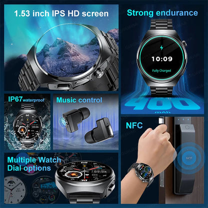 2-in-1 Smartwatch with TWS Earbuds, Heart Rate & Blood Oxygen Monitor, Bluetooth Call, NFC