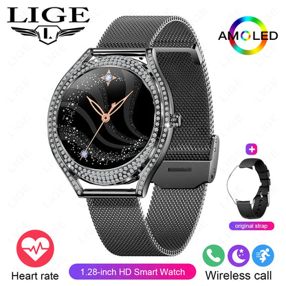 Fashion Smart Watch for Women | 1.28" AMOLED Fitness Tracker with HD Calling & Diamond Case