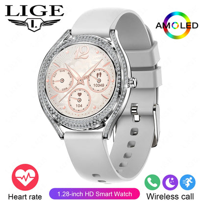 Fashion Smart Watch for Women | 1.28" AMOLED Fitness Tracker with HD Calling & Diamond Case