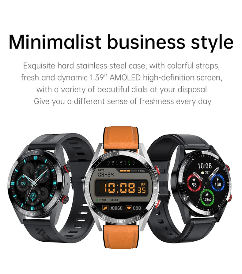 AMOLED Smartwatch for Men with Bluetooth Calls, Fitness Tracking, and Music Playback