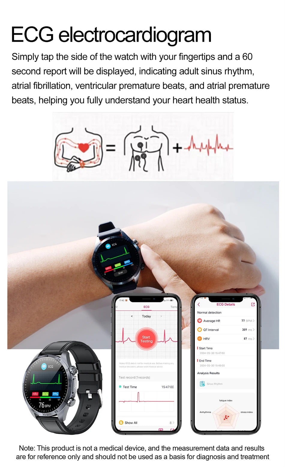 Pulse Physiotherapy CES Sleep Aid Smartwatch Men, ECG, HD Screen, Health Monitor, Bluetooth Call