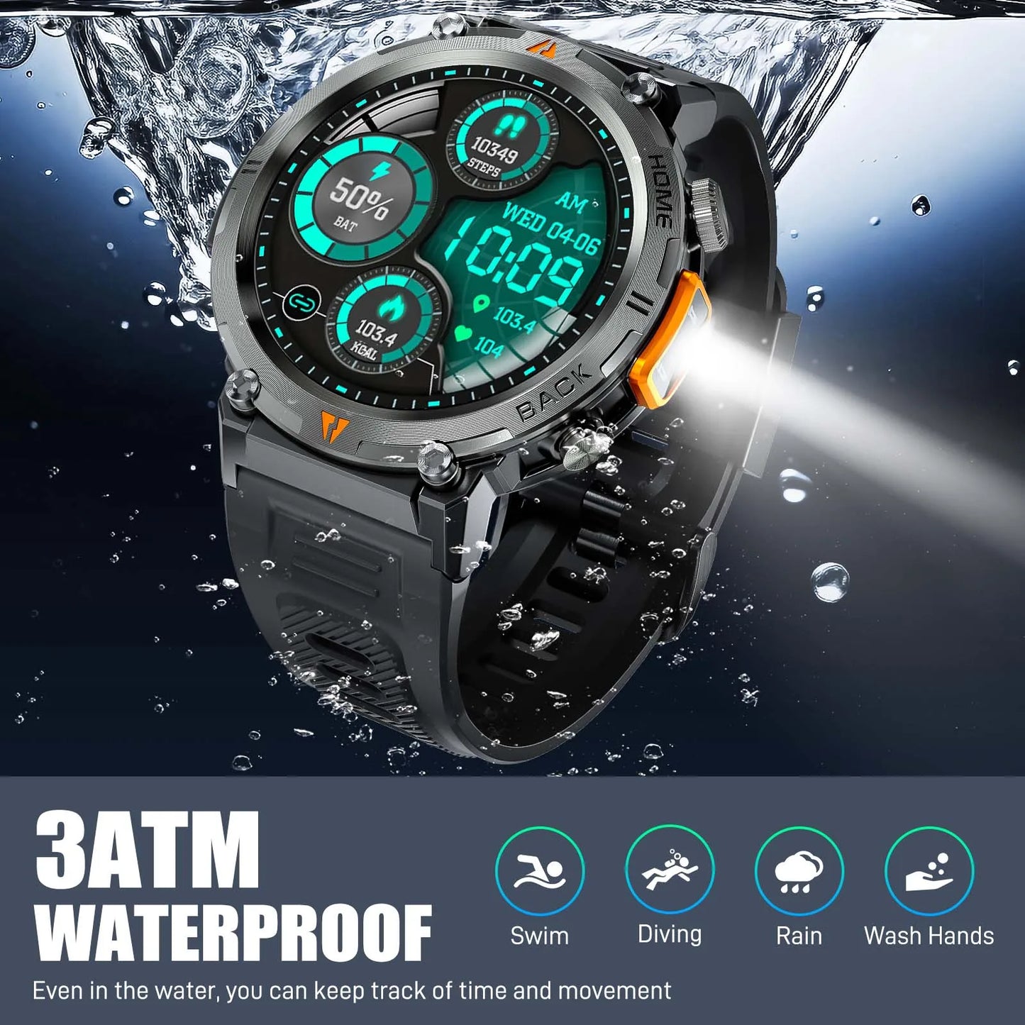 2024 Smart Watch for Men - 3ATM Waterproof, Bluetooth Call, Health Monitor, Sport Design