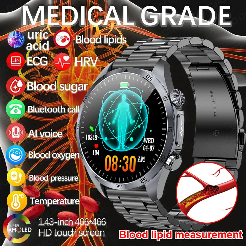 Pulse Physiotherapy CES Sleep Aid Smartwatch Men, ECG, HD Screen, Health Monitor, Bluetooth Call