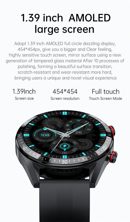 AMOLED Smartwatch for Men with Bluetooth Calls, Fitness Tracking, and Music Playback