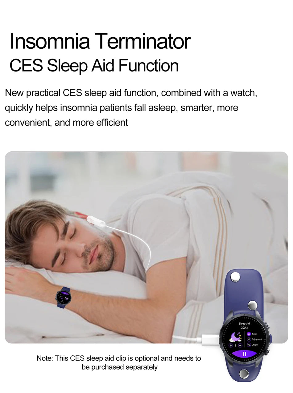 Pulse Physiotherapy CES Sleep Aid Smartwatch Men, ECG, HD Screen, Health Monitor, Bluetooth Call