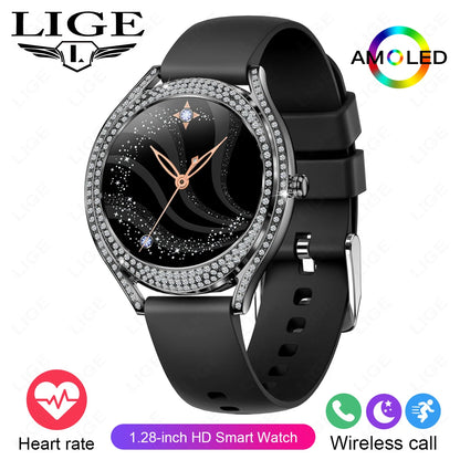 Fashion Smart Watch for Women | 1.28" AMOLED Fitness Tracker with HD Calling & Diamond Case