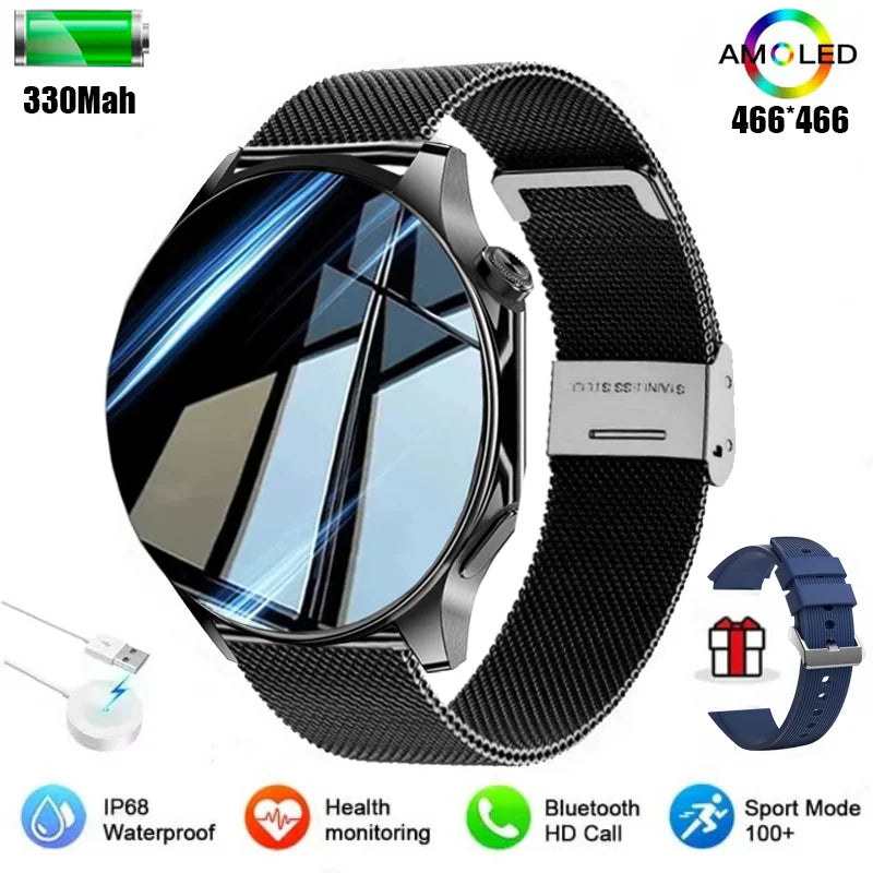 New IP68 Waterproof Smartwatch for Men - AMOLED GPS, Bluetooth Call, NFC, Health Monitor