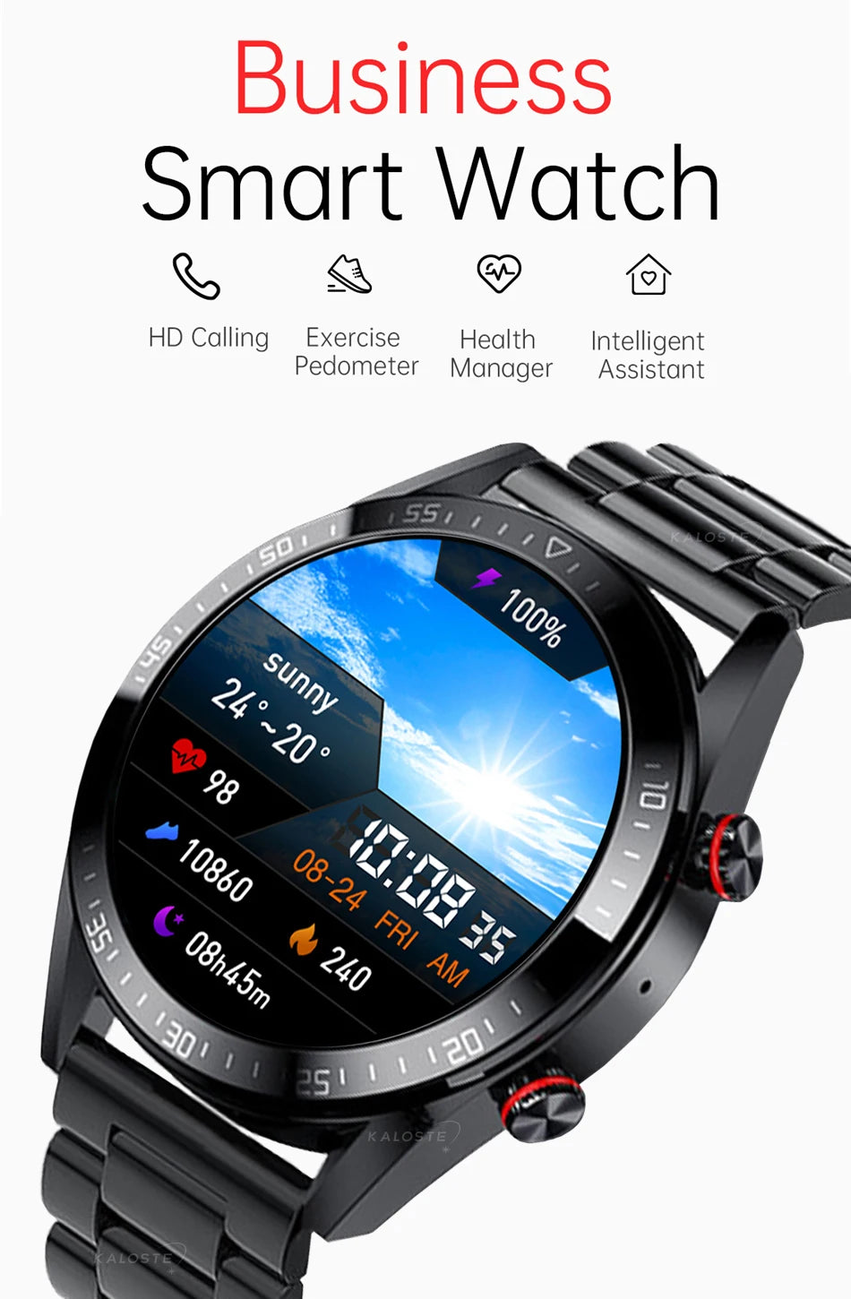 AMOLED Smartwatch for Men with Bluetooth Calls, Fitness Tracking, and Music Playback