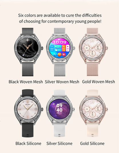 Fashion Smart Watch for Women | 1.28" AMOLED Fitness Tracker with HD Calling & Diamond Case