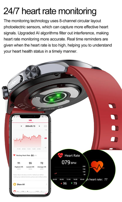 Pulse Physiotherapy CES Sleep Aid Smartwatch Men, ECG, HD Screen, Health Monitor, Bluetooth Call