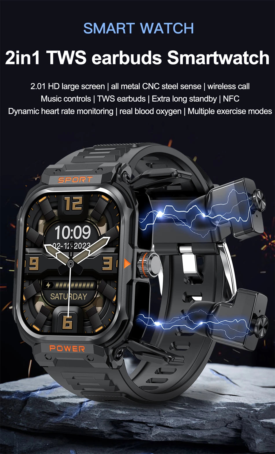 2-in-1 Smart Watch with TWS Earbuds | Heart Rate, Blood Pressure, Fitness Tracker