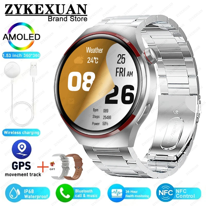 Smart Watch Men AMOLED HD Screen GPS NFC Bluetooth Call Heart Rate Sport Tracker