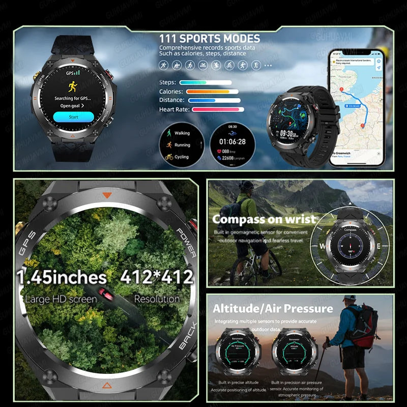 Military-Grade GPS Smartwatch: 1.45'' AMOLED Display, 100+ Sports Modes, Voice Calling