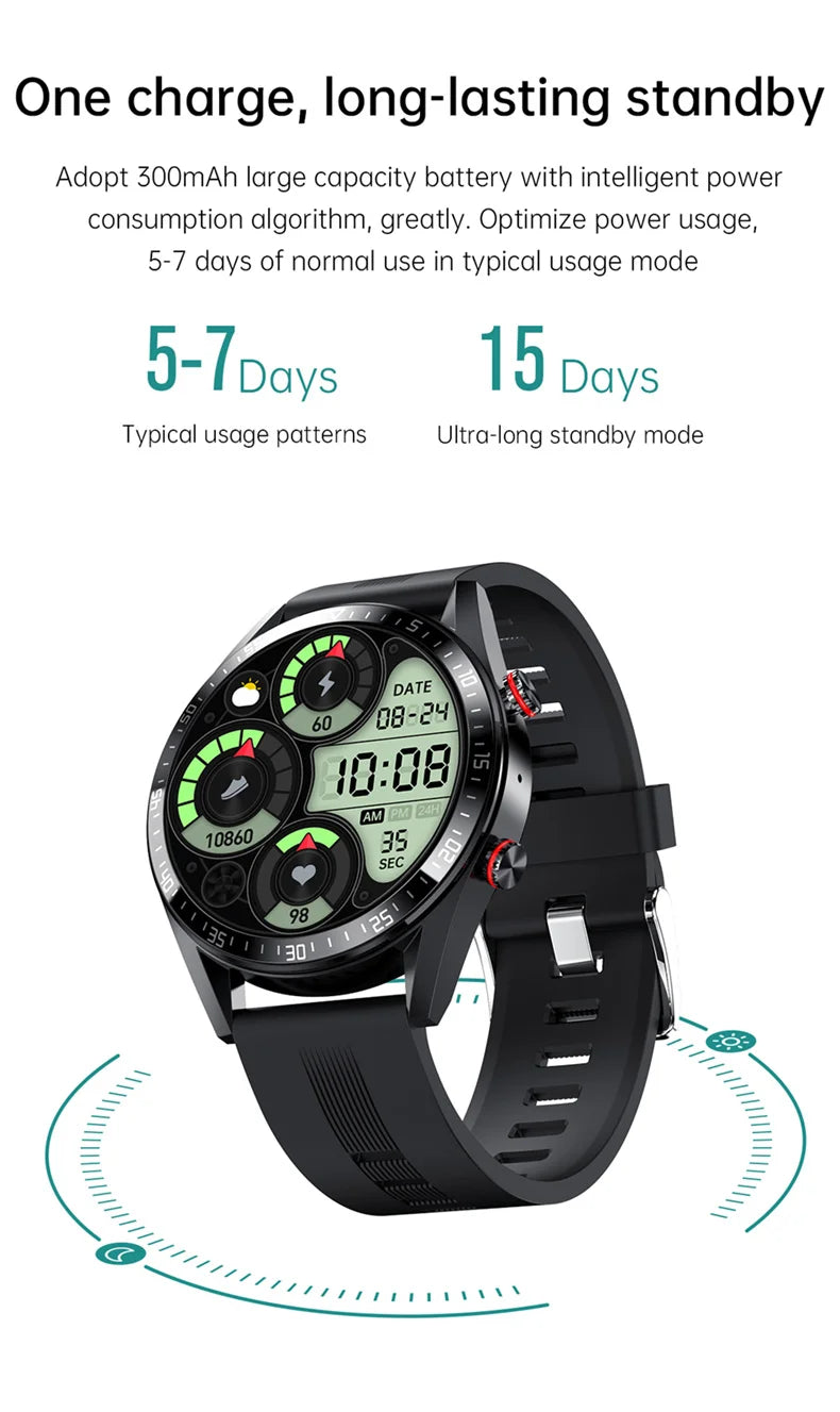 AMOLED Smartwatch for Men with Bluetooth Calls, Fitness Tracking, and Music Playback