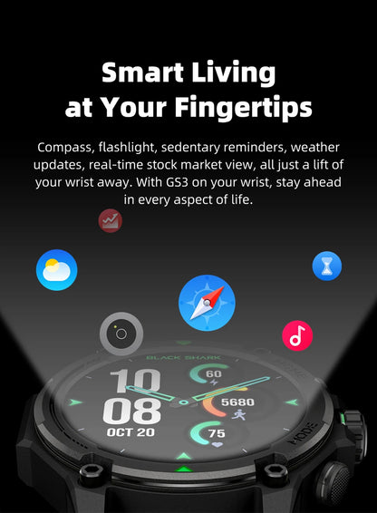 GS3 Smartwatch 1.43" AMOLED Display, 5ATM Waterproof, 21-Day Battery Life