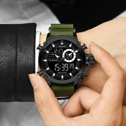 Tactical Military Sports Men's Digital Quartz Nylon Watch | Waterproof Dual Display.