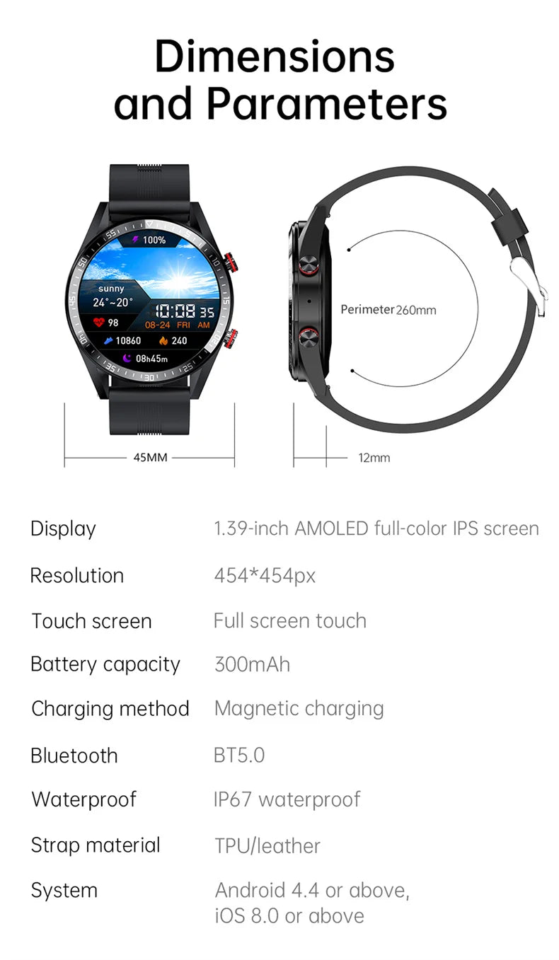 AMOLED Smartwatch for Men with Bluetooth Calls, Fitness Tracking, and Music Playback