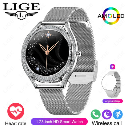 Fashion Smart Watch for Women | 1.28" AMOLED Fitness Tracker with HD Calling & Diamond Case