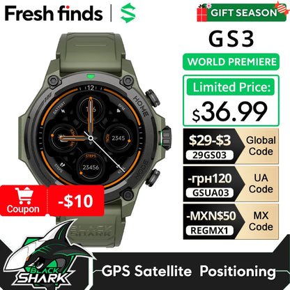 GS3 Smartwatch 1.43" AMOLED Display, 5ATM Waterproof, 21-Day Battery Life