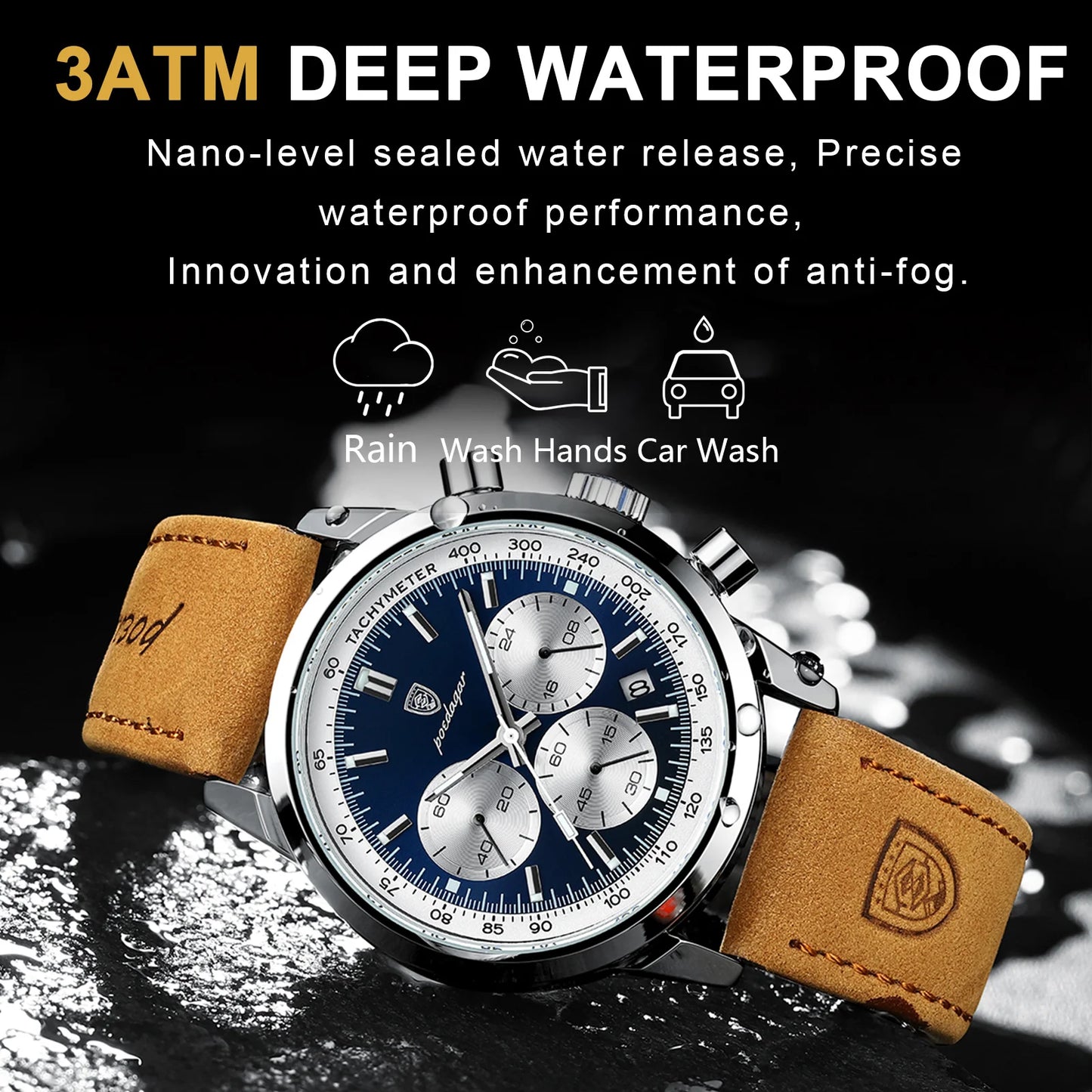 Luxury Men's Chronograph Watch | Waterproof & Luminous | Genuine Leather.