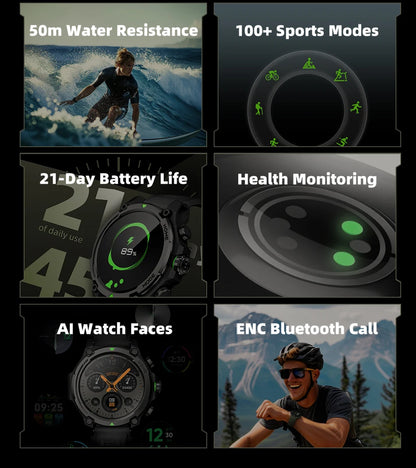 GS3 Smartwatch 1.43" AMOLED Display, 5ATM Waterproof, 21-Day Battery Life