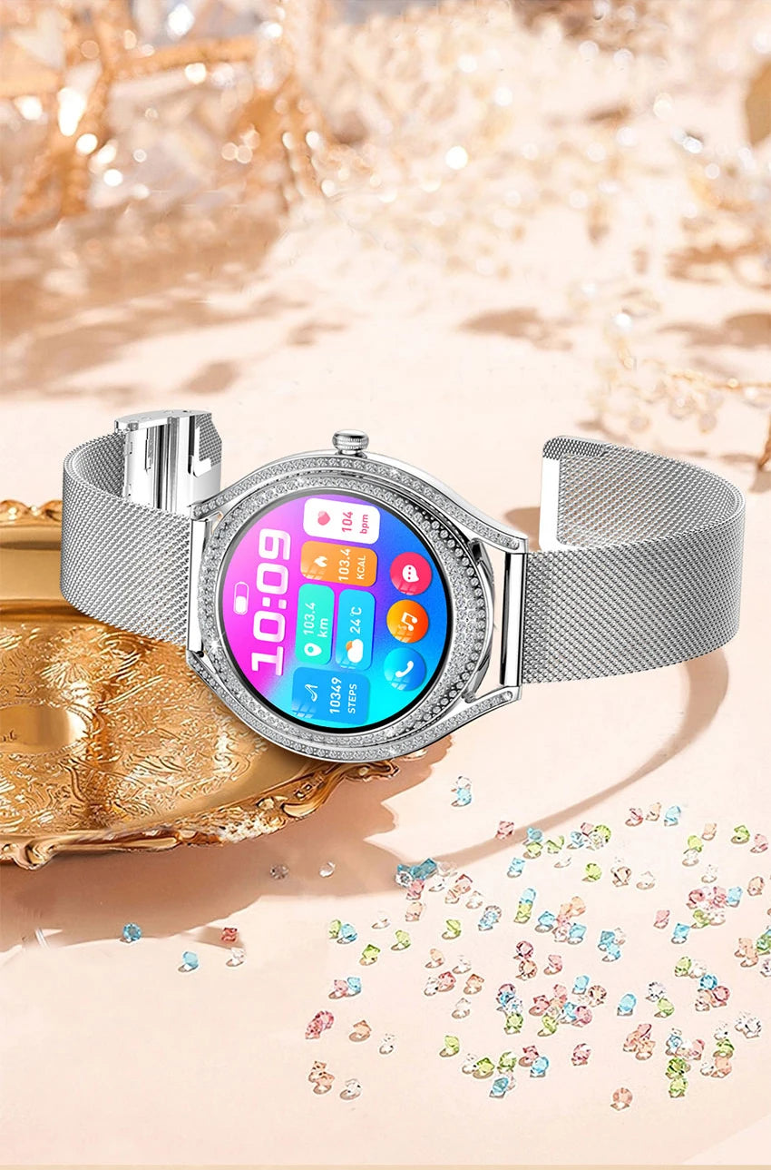 Fashion Smart Watch for Women | 1.28" AMOLED Fitness Tracker with HD Calling & Diamond Case