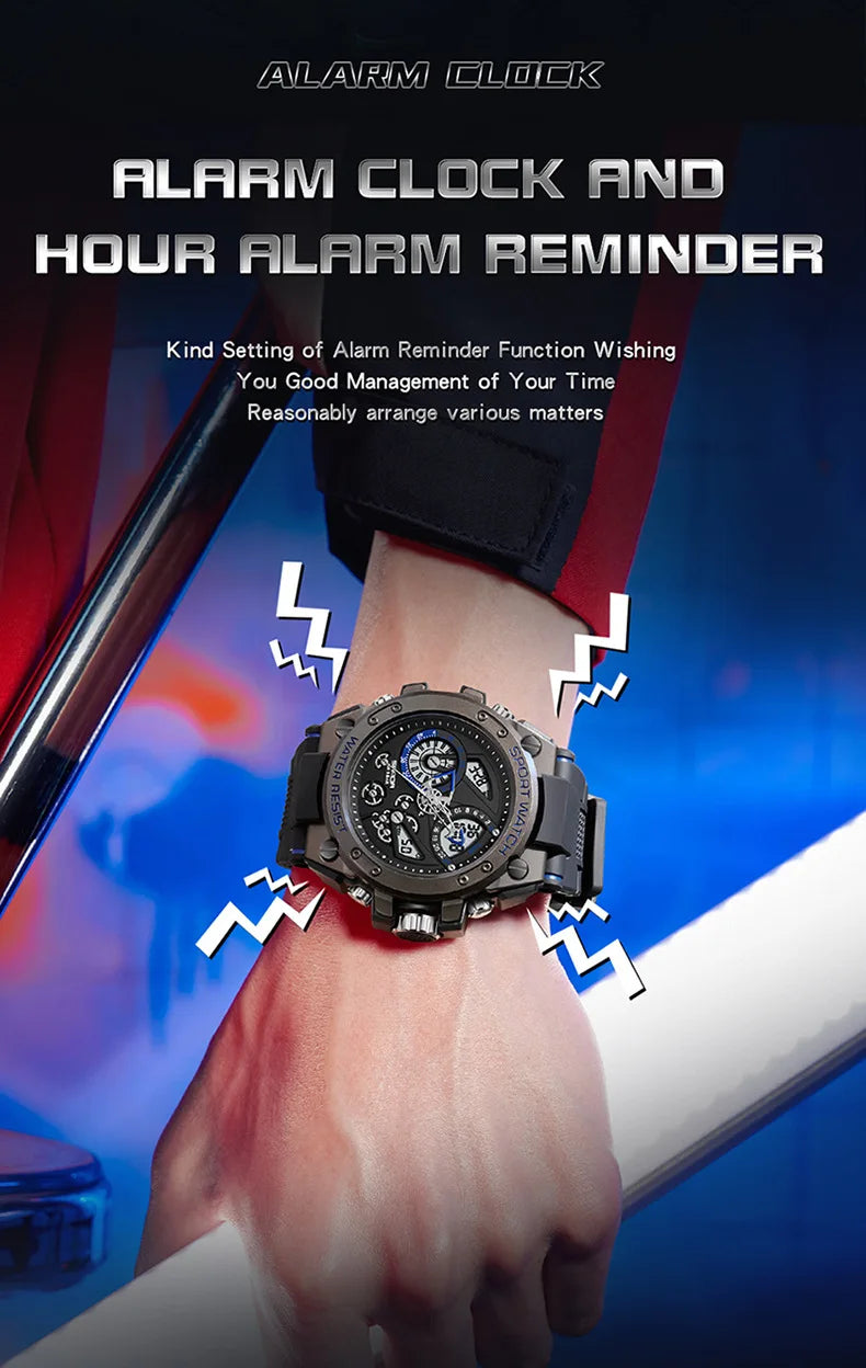Trendy Men's Analog Digital Dial Watch | Waterproof & Shock Resistant | Cool Alarm Countdown | Soft TPU Strap.