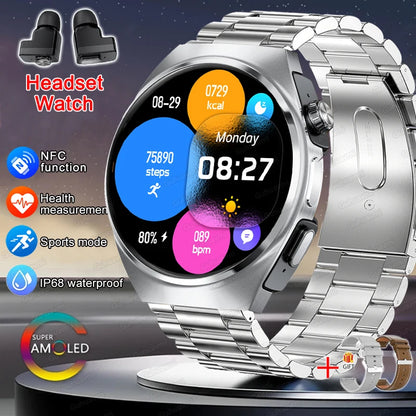 2-in-1 Smartwatch with TWS Earbuds, Heart Rate & Blood Oxygen Monitor, Bluetooth Call, NFC