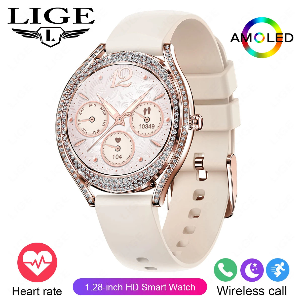 Fashion Smart Watch for Women | 1.28" AMOLED Fitness Tracker with HD Calling & Diamond Case