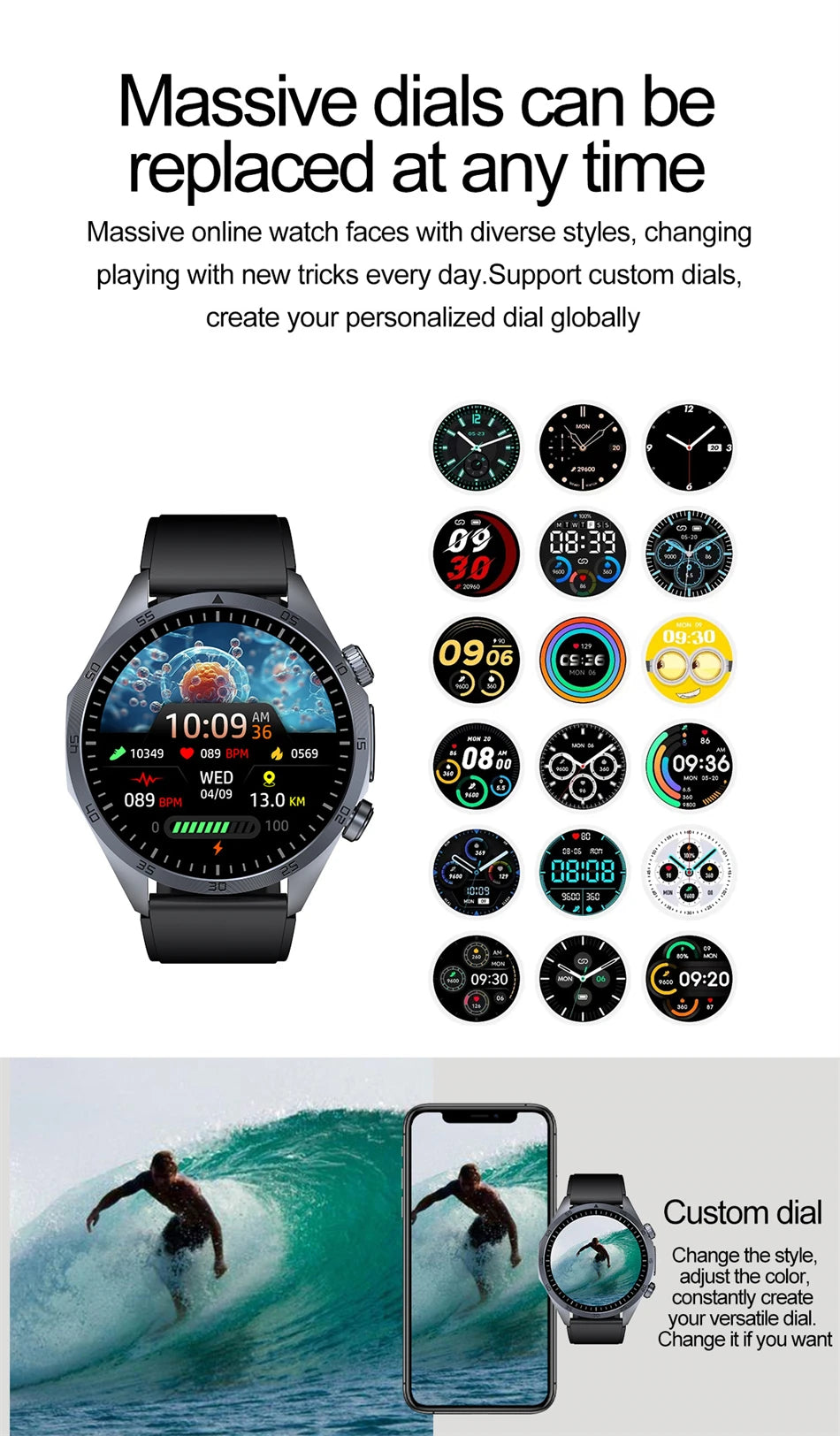 Pulse Physiotherapy CES Sleep Aid Smartwatch Men, ECG, HD Screen, Health Monitor, Bluetooth Call