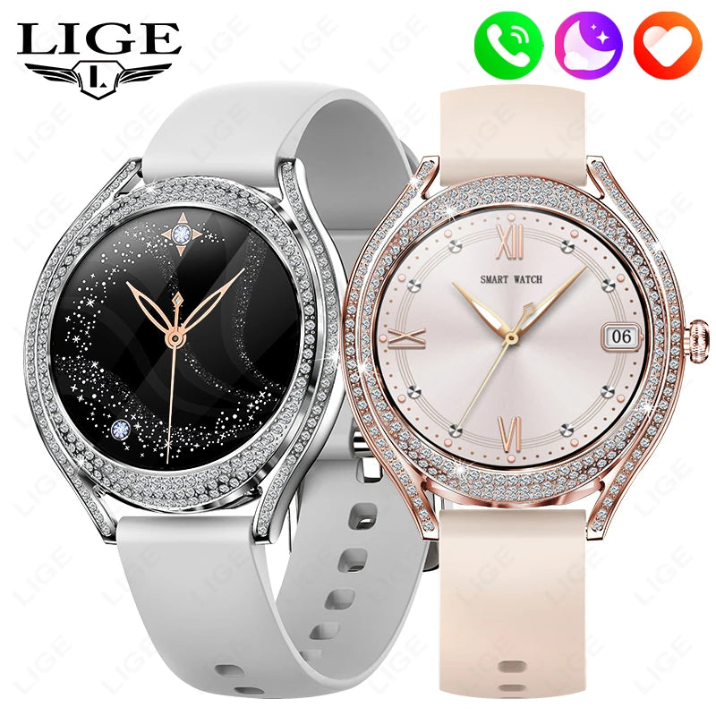 Fashion Smart Watch for Women | 1.28" AMOLED Fitness Tracker with HD Calling & Diamond Case