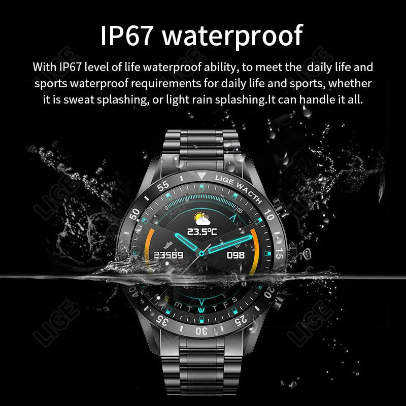 LIGE New Smart Watches Men Full Touch Screen Sports Fitness Watch Waterproof Bluetooth Call For Android ios smartwatch Mens+box.