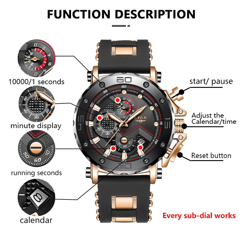 Mens Quartz Watch | Large Dial Business Sports Shock Resistant Chronograph Wristwatch.