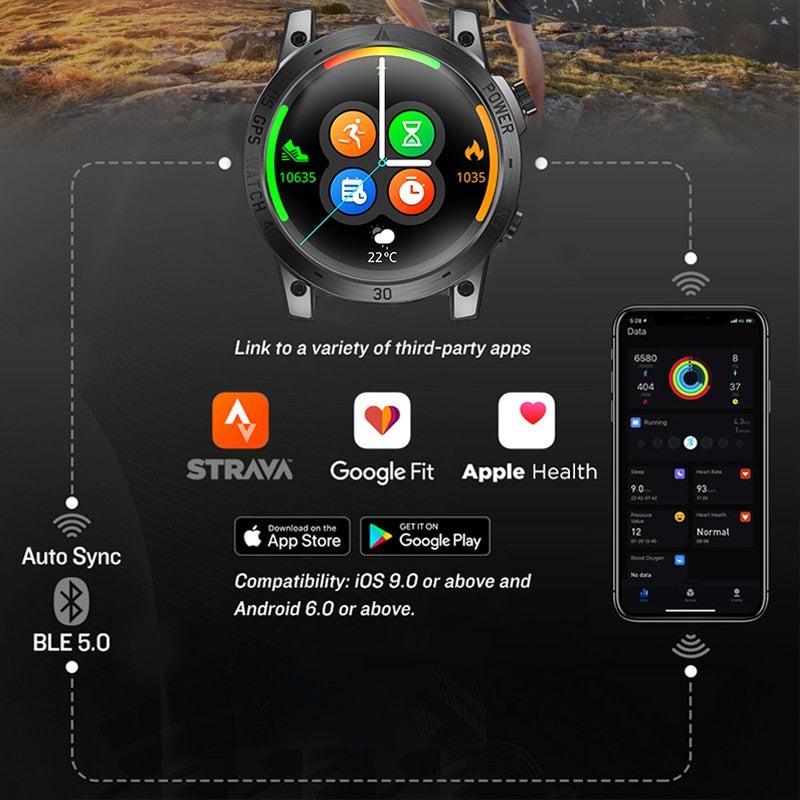 GPS Men Sport Smart Watch | 50M ATM HD AMOLED Altimeter Barometer Smartwatch
